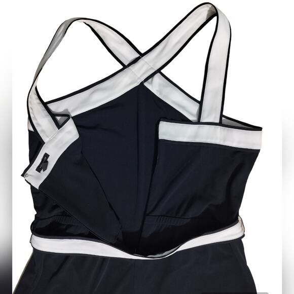 Ann Taylor Navy Blue White Belted Sleeveless Straight Leg Casual Jumpsuit Size 8 - Picture 8 of 14